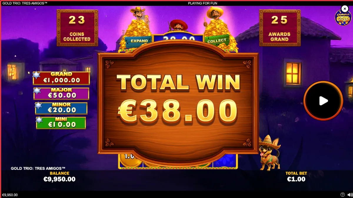 Tampilan visual slot Gold Trio: Tres Amigos dengan tema fiesta Meksiko